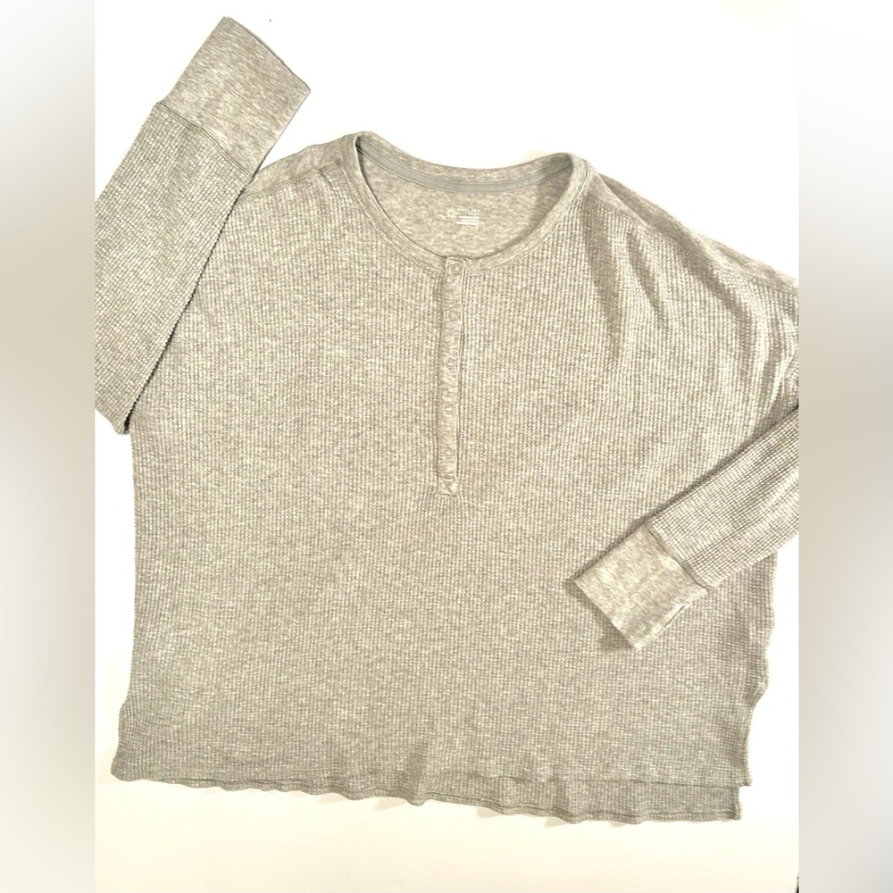 Offline by Aerie Gray Waffle Knit Long Sleeve Oversized Henley, Size  Large